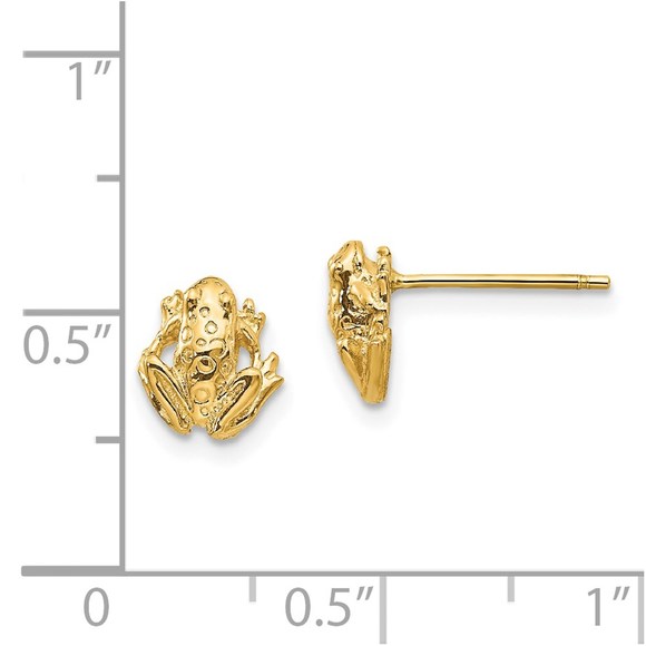 14K Yellow Gold Mini Frog Charm Post Earrings - Picture 4 of 4